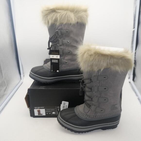 NEW Sorel Joan of Artic Snow Winter Waterproof Boots Leather Gray Youth Girl's 2 - Picture 2 of 9